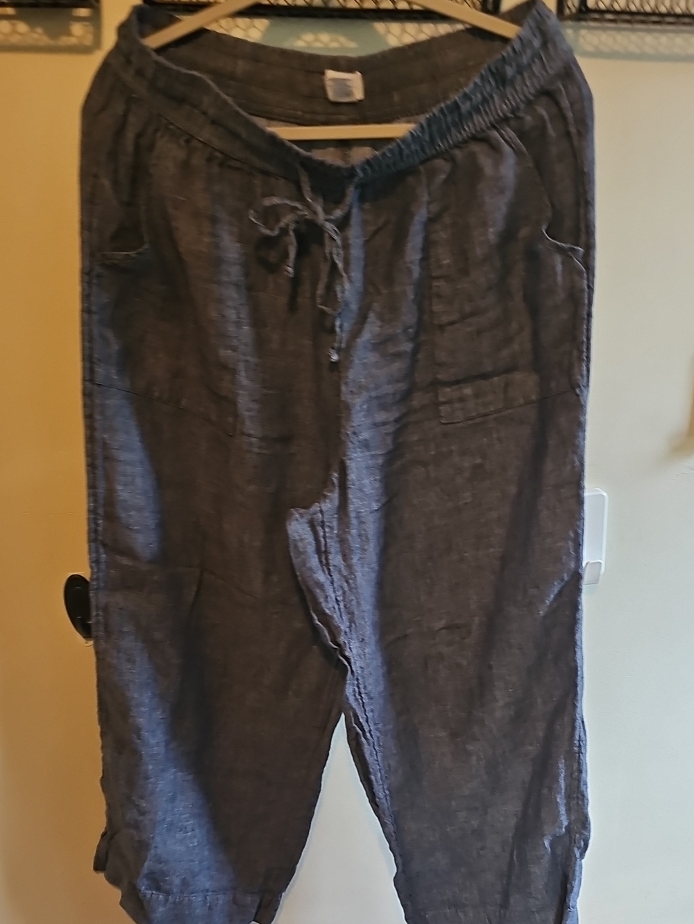Sigrid Olsen Drawstring Linen Pants in Blueish/grey